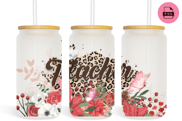 Butterfly Watercolor Flowers Can Glass Print Templates