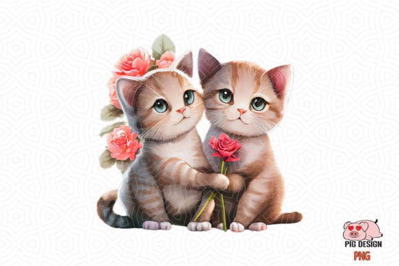 Cat with Flower Watercolor Valentine for Crafts and Creative Design Projects