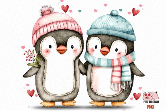 Couple Penguins Watercolor Valentine