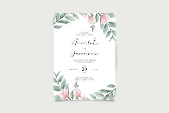 Elegant Wedding Card Template with Watercolor for Print Templates