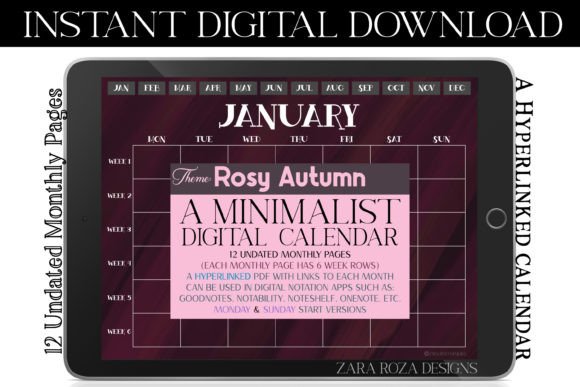 h2>First Impressions: Rosy Autumn Goodnotes Monthly Planner for Print Templates