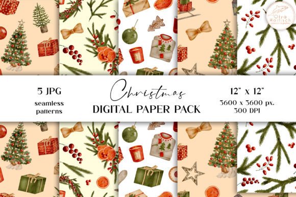 Retro-Inspired Watercolor Christmas Patterns for Festive Branding