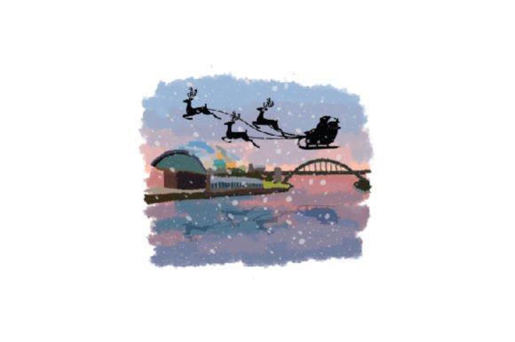 Santa’s Sleigh Over Newcastle – A Festive Watercolor for Christmas Branding