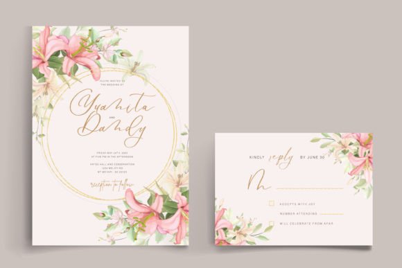 Watercolor Lily Wedding Card Set: A Print Templates Gem for Elegant Blog Design