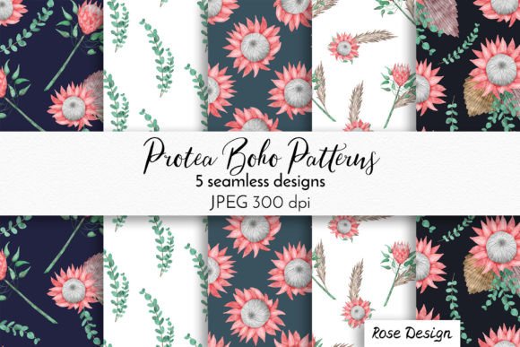 Watercolor Protea Boho Patterns for Blog & Editorial Design